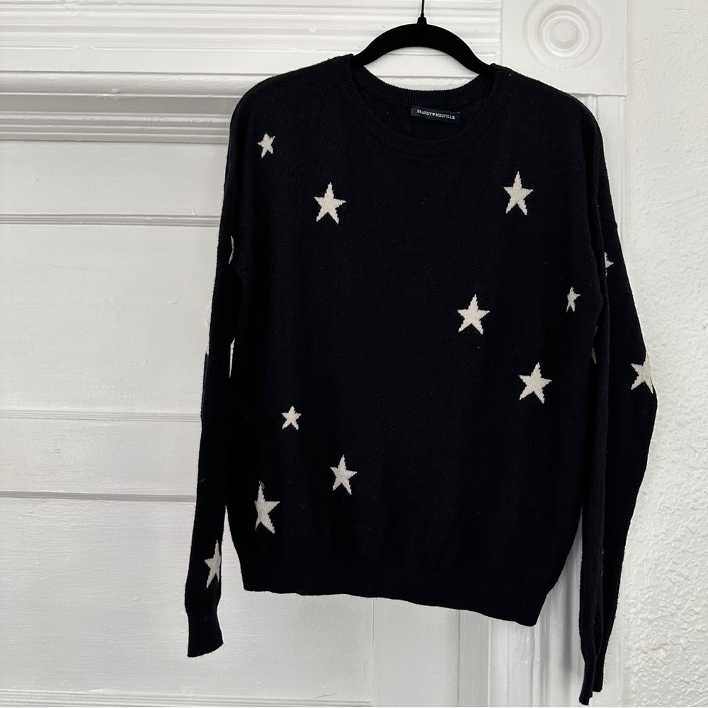 brandy melville john galt black & white star print pullover crewneck swe…